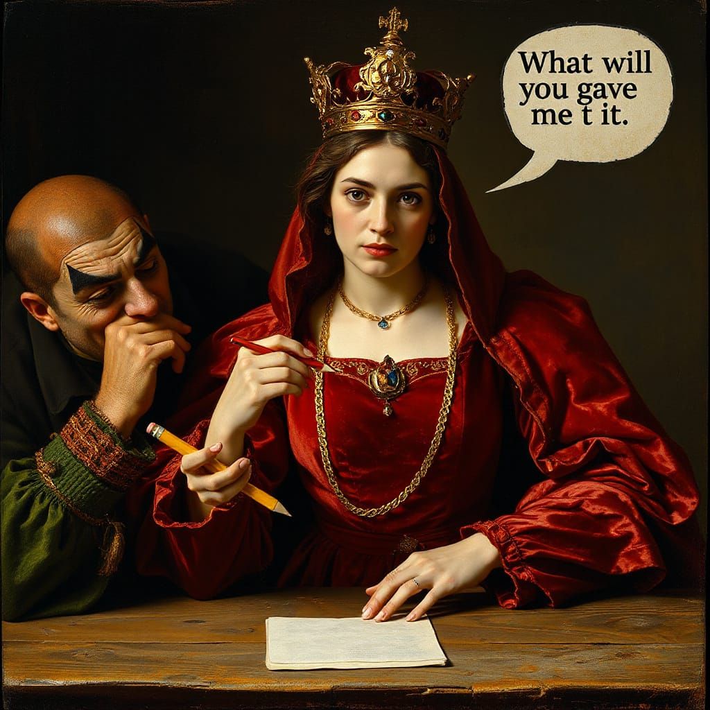 Queen of Hearts and Jester in Jan van Eyck & Kokoschka Style