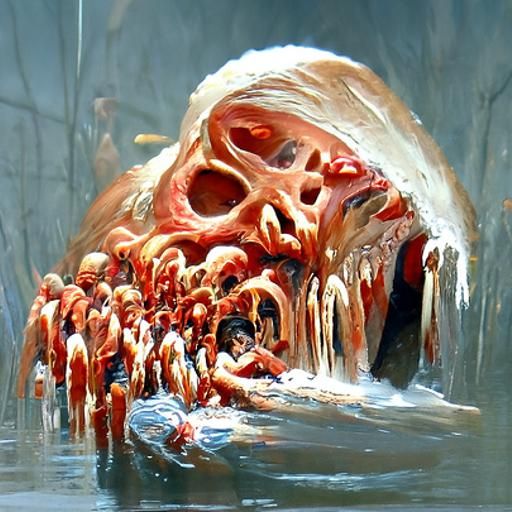 Disturbing Flesh Mass in Hyperrealistic Oil Painting