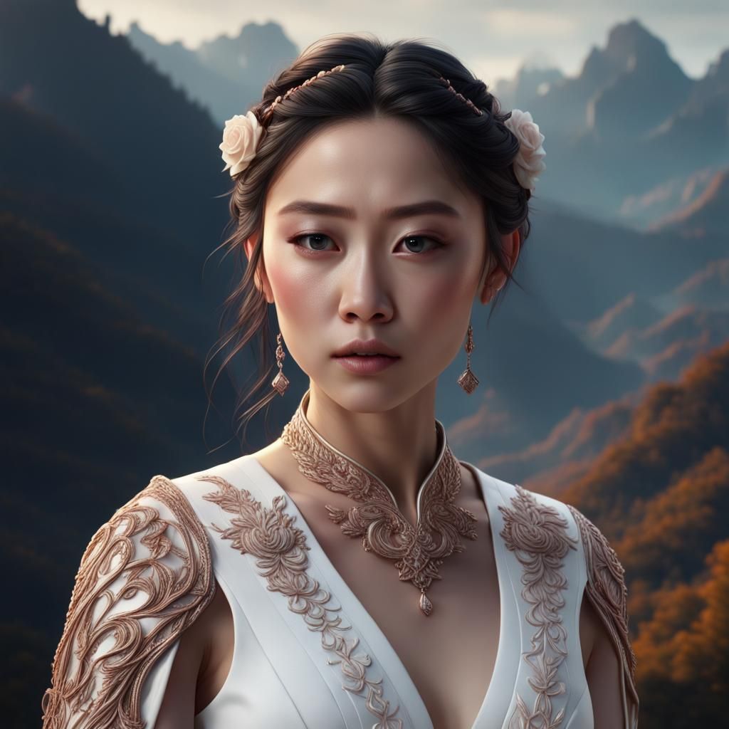 Regal Asian Woman Portrait in Detailed Matte Photography