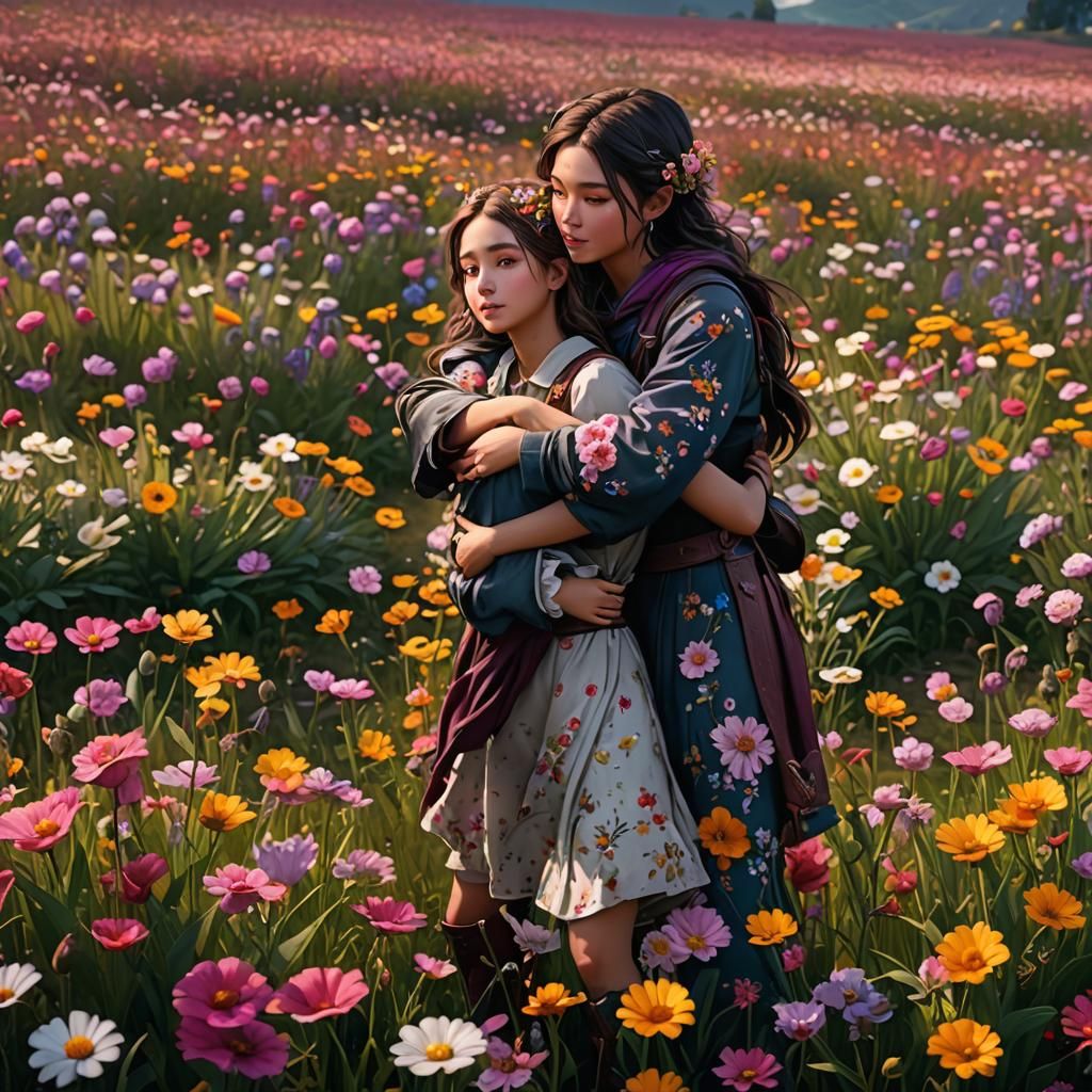 Friends in Flower Field: Fantasy Concept Art