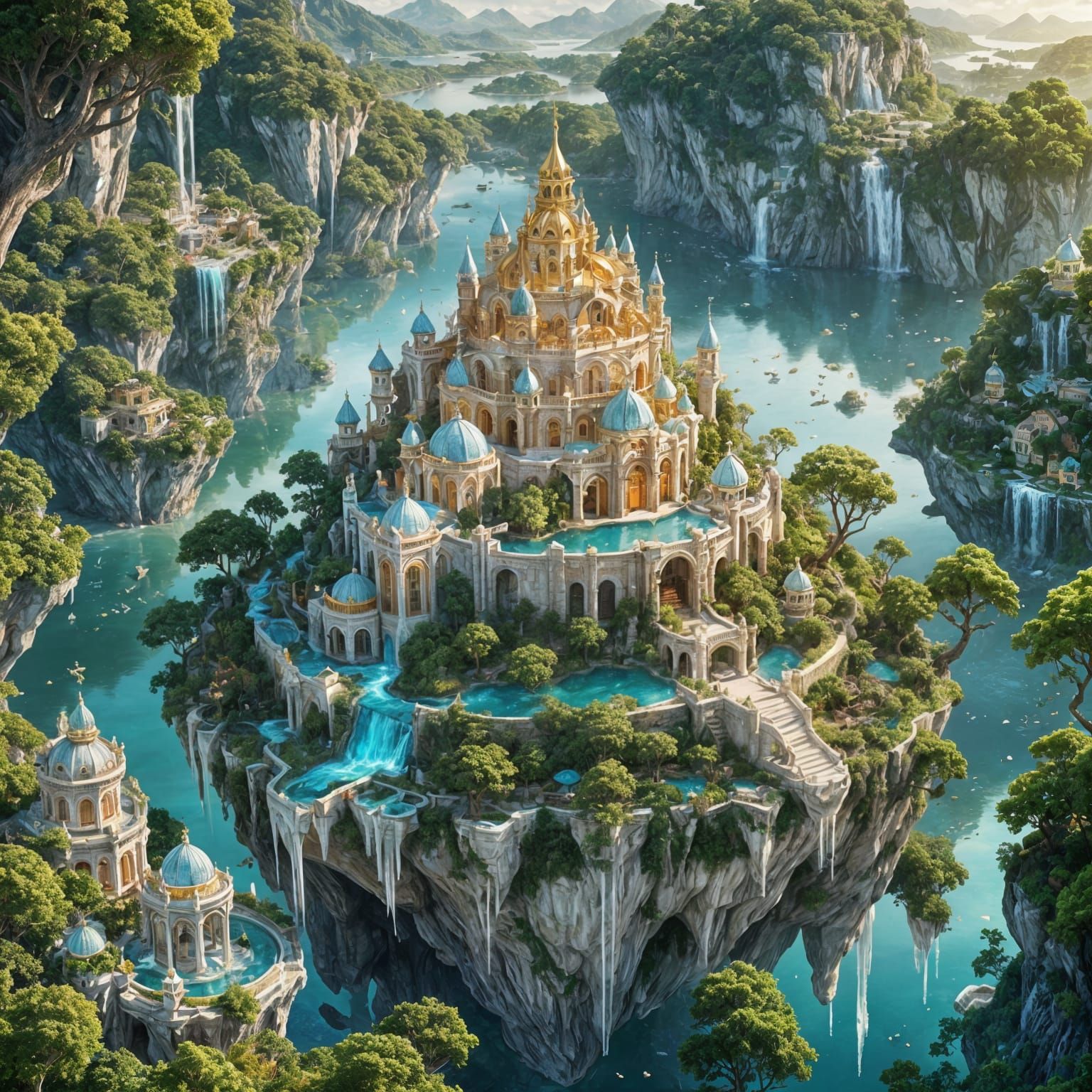 Floating Island City with Crystalline Architecture