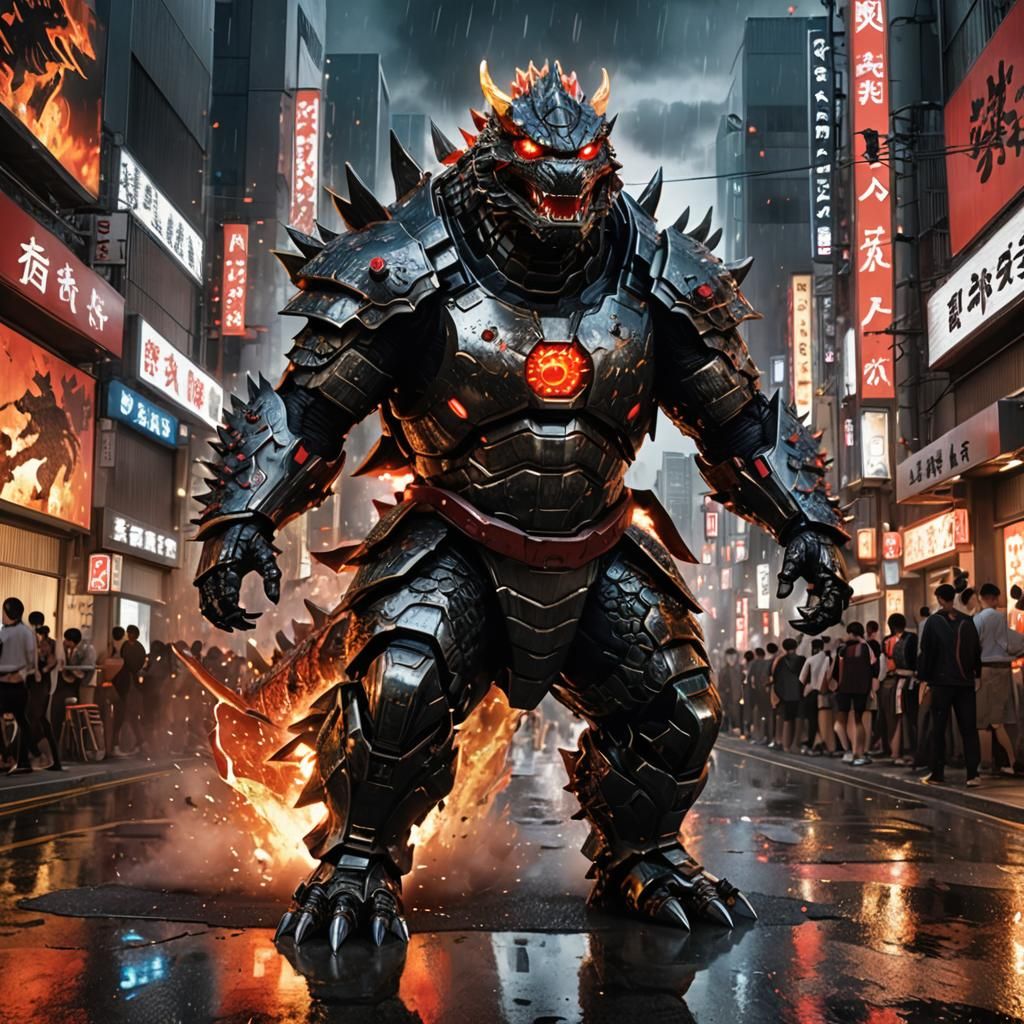Godzilla Samurai Armor Anime in Tokyo Street
