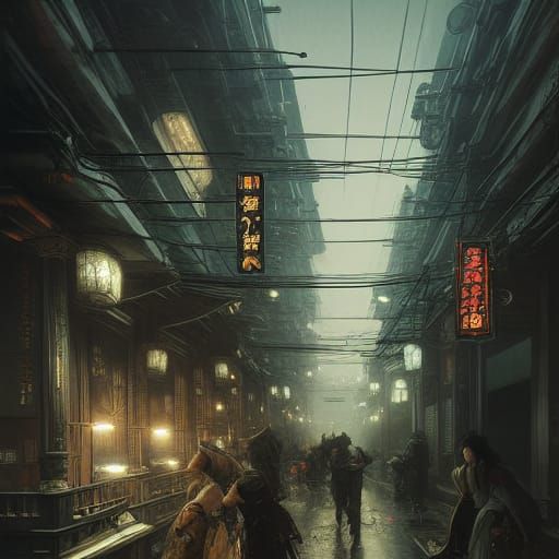 Cyberpunk Japan Digital Painting in Ukiyo-e Style