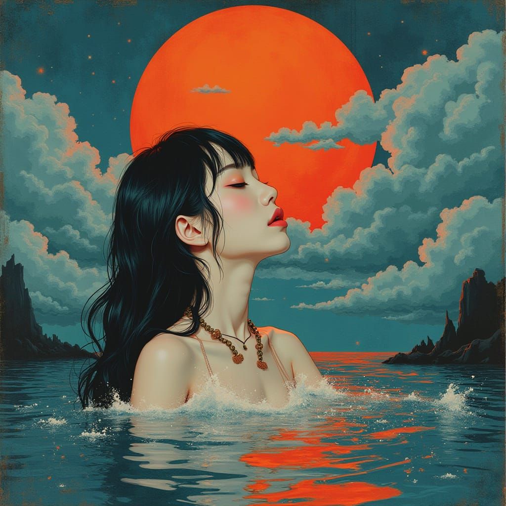 Japanese Woman in Punk Style with Abstract Shapes