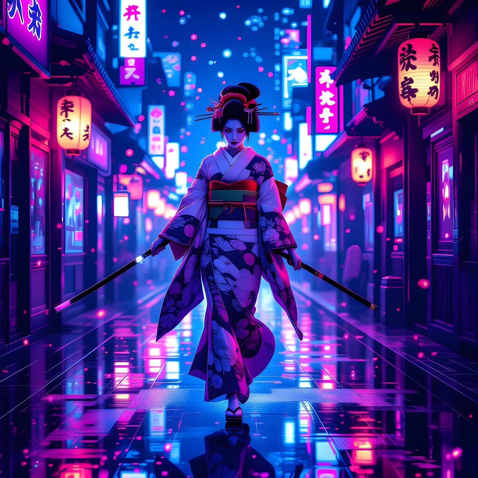 Cyberpunk Geisha Ninja in a Dreamscape
