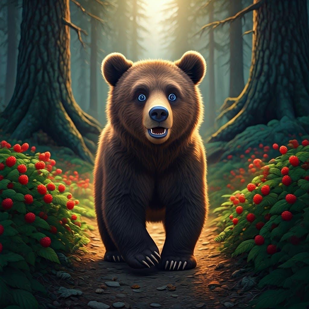 Cute Bear Cub Singing in DreamWorks Cartoon Style