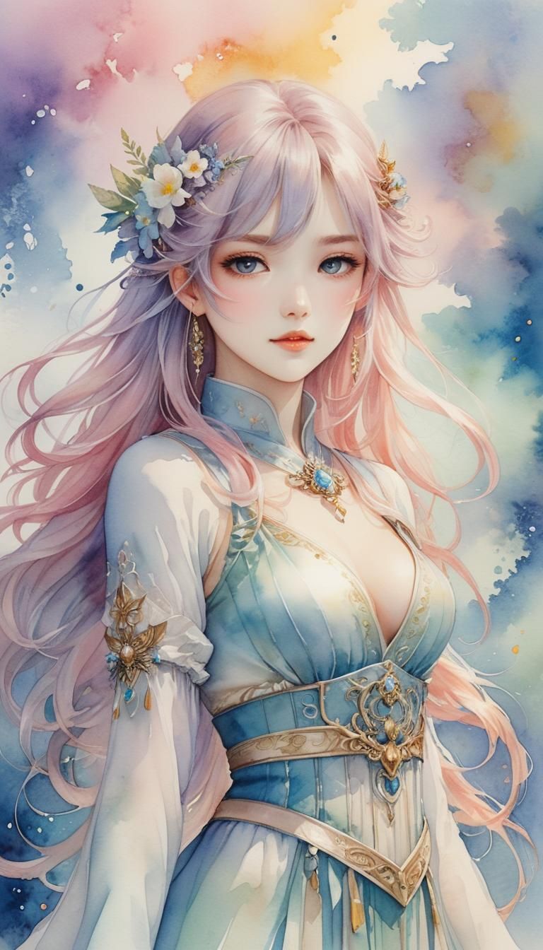 Dreamlike Anime Art with Watercolor Textures