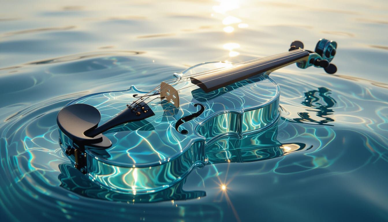 Violin Made of Rippling Water in Blue and Green Hues