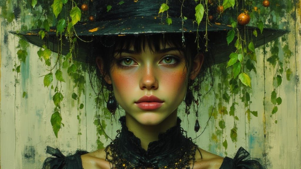 Portrait Under Weeping Willow in Concept Art Style