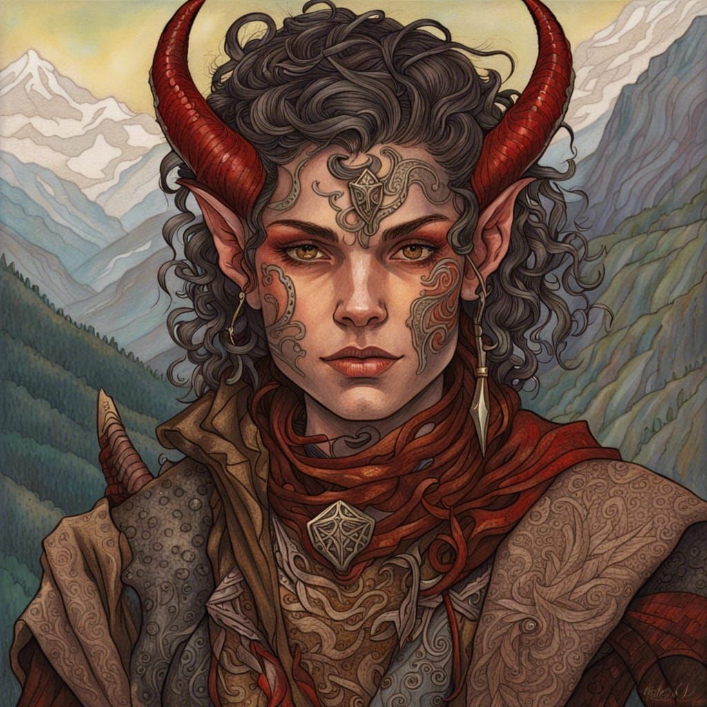 Tiefling Ranger Portrait in Fantasy Art Style