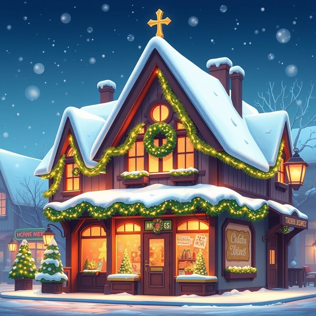Festive Winter Shop in 3D Cartoon Style
