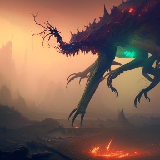 Colorful Creature with Many Legs: Dark Fantasy Art