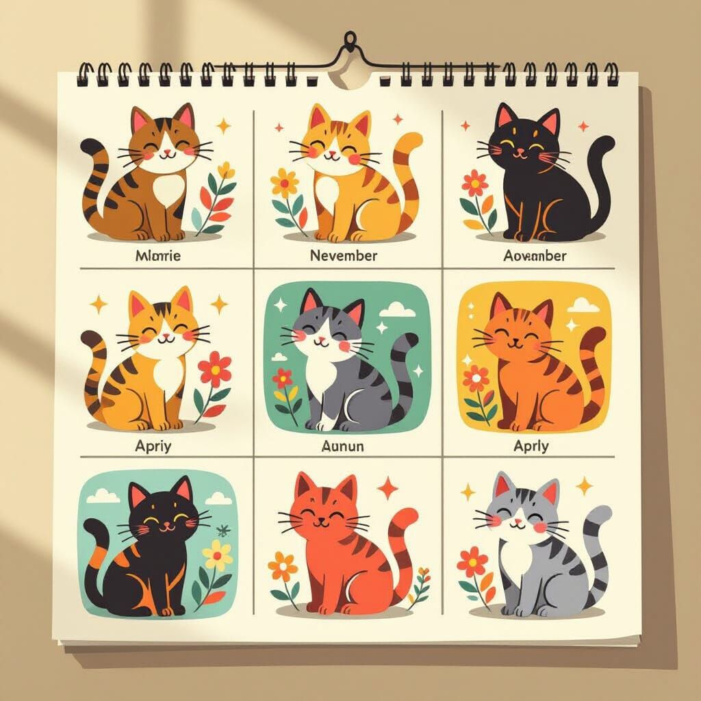 2026 Wall Calendar: Whimsical Cat Illustrations