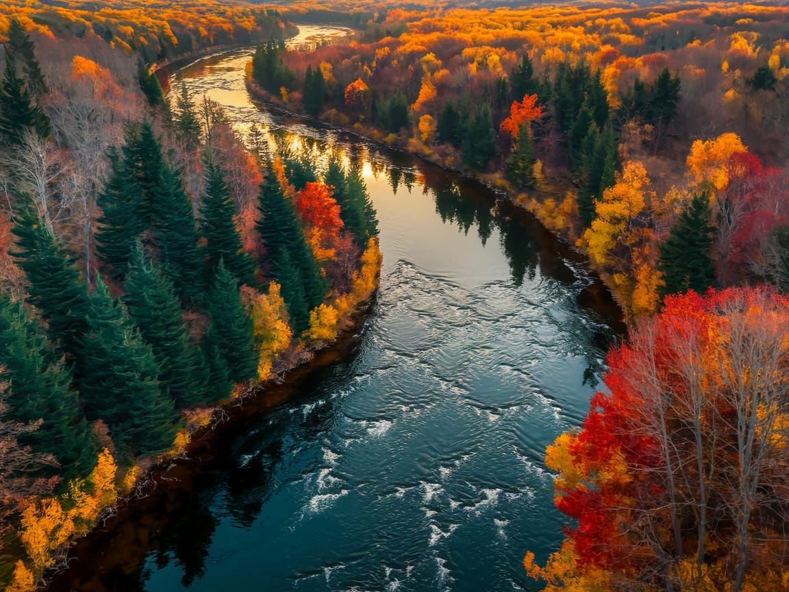 Autumn River Landscape: Aerial Drone Painting