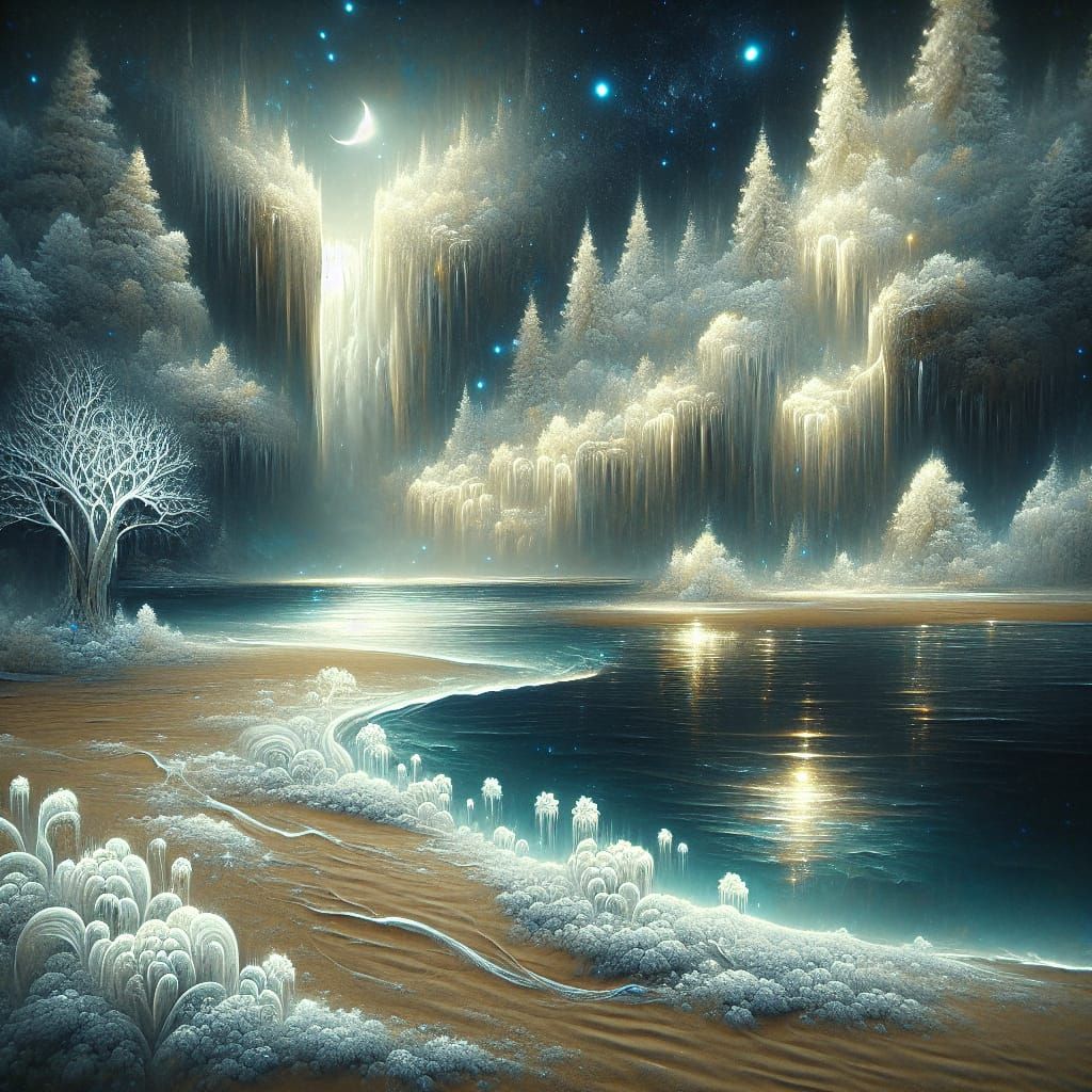 Dreamlike Winter Landscape with Ice Flowers