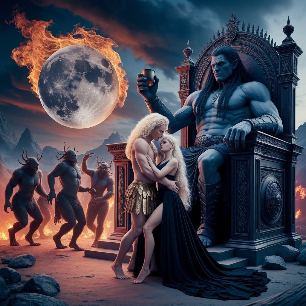 Fiery Full Moon Celebration with Monsters and Mythical Being...