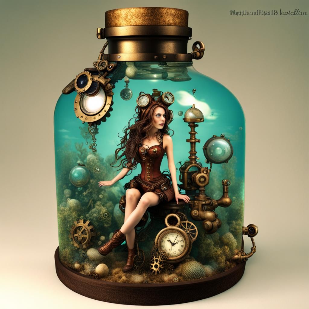 Steampunk Fairy in a Bottle Under the Sea