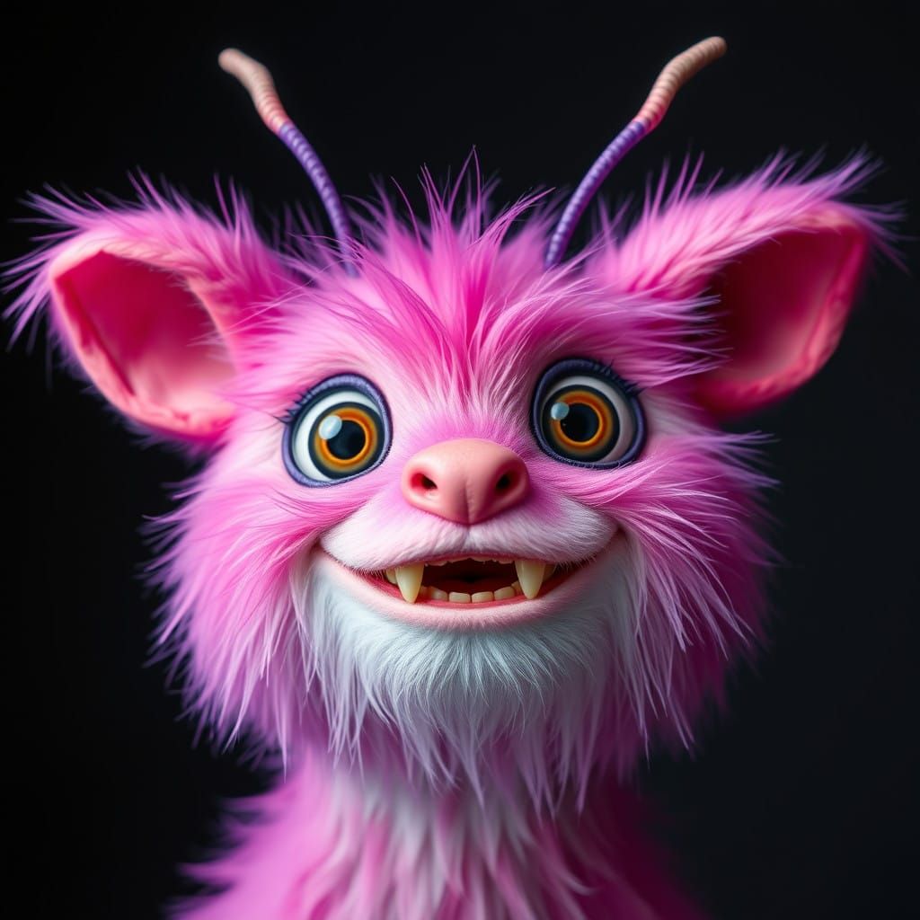 Beautiful Hyperrealistic Fuzzy Creature with Four Eyes and G...