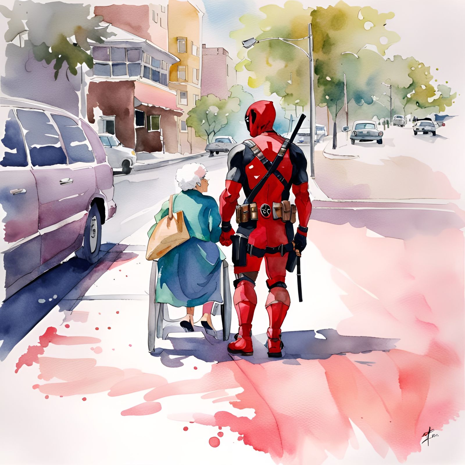 Deadpool being a hero assisting the elderly
