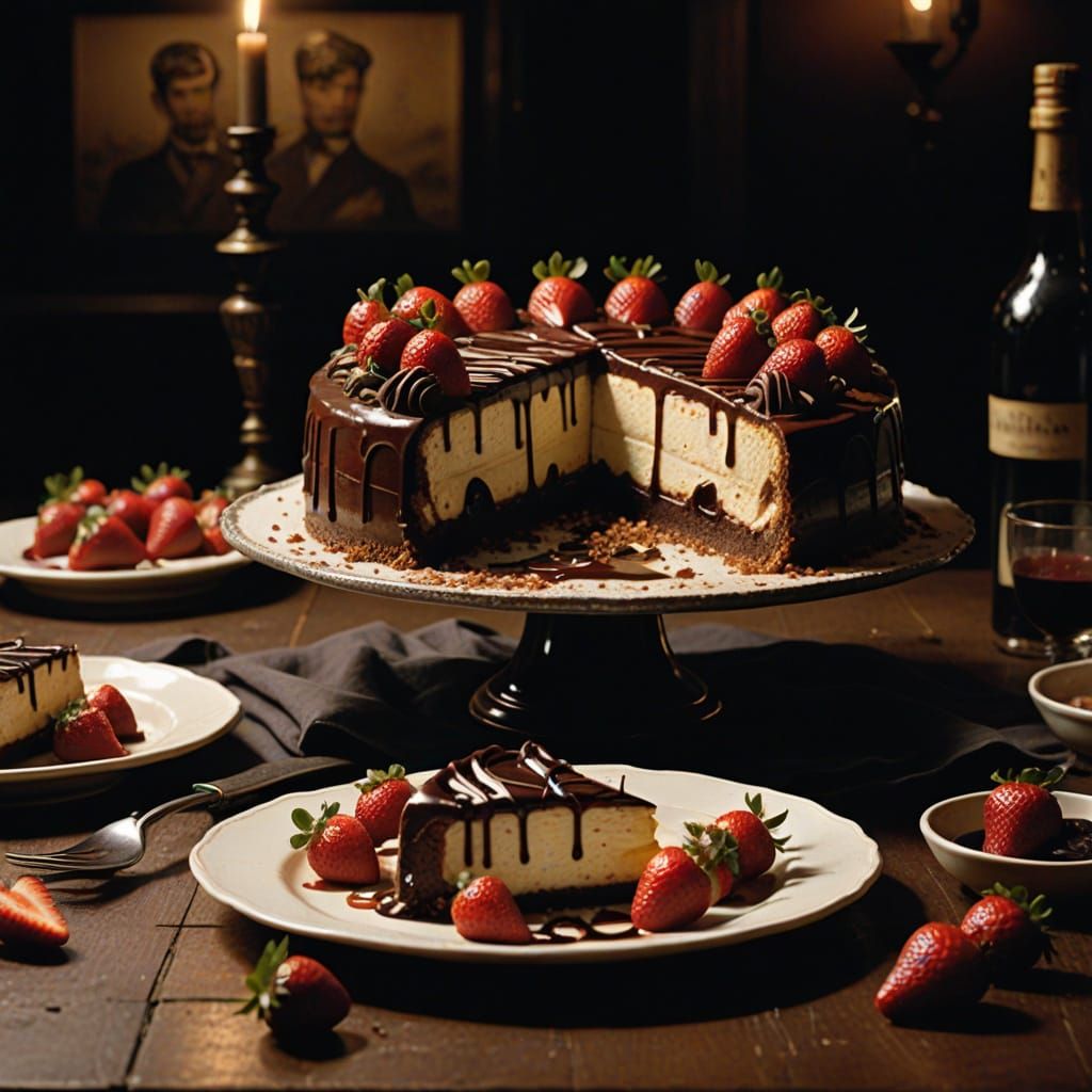 Decadent Cheesecake in Cinematic Film Noir Style