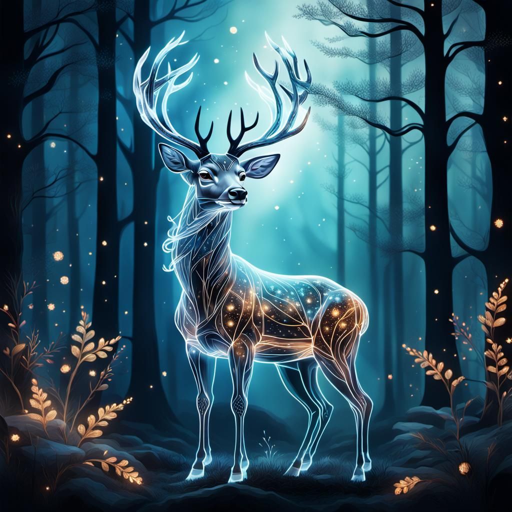 Ethereal Transparent Deer in Fantasy Forest