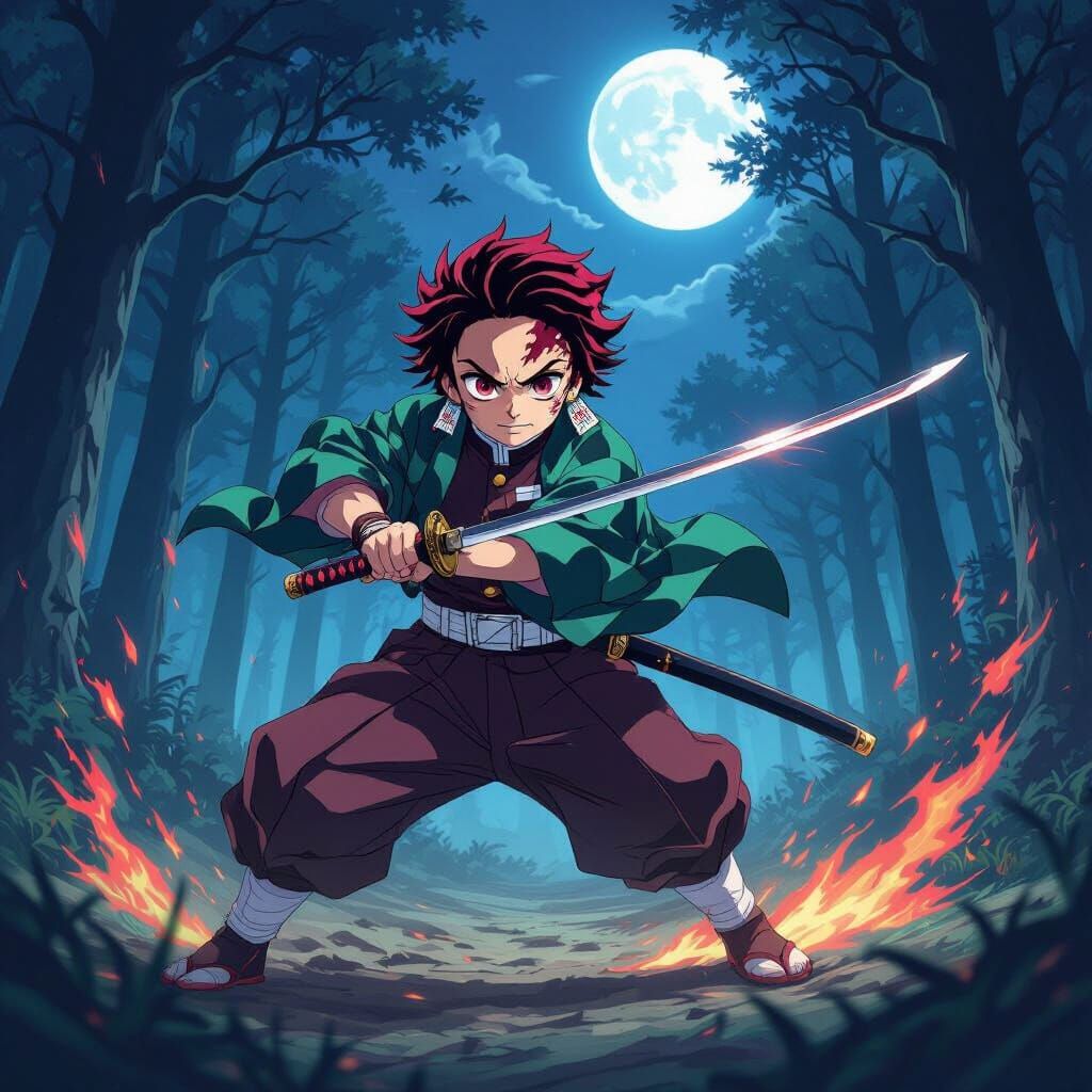 Tanjiro Kamado in Epic Demon Battle, Anime Style