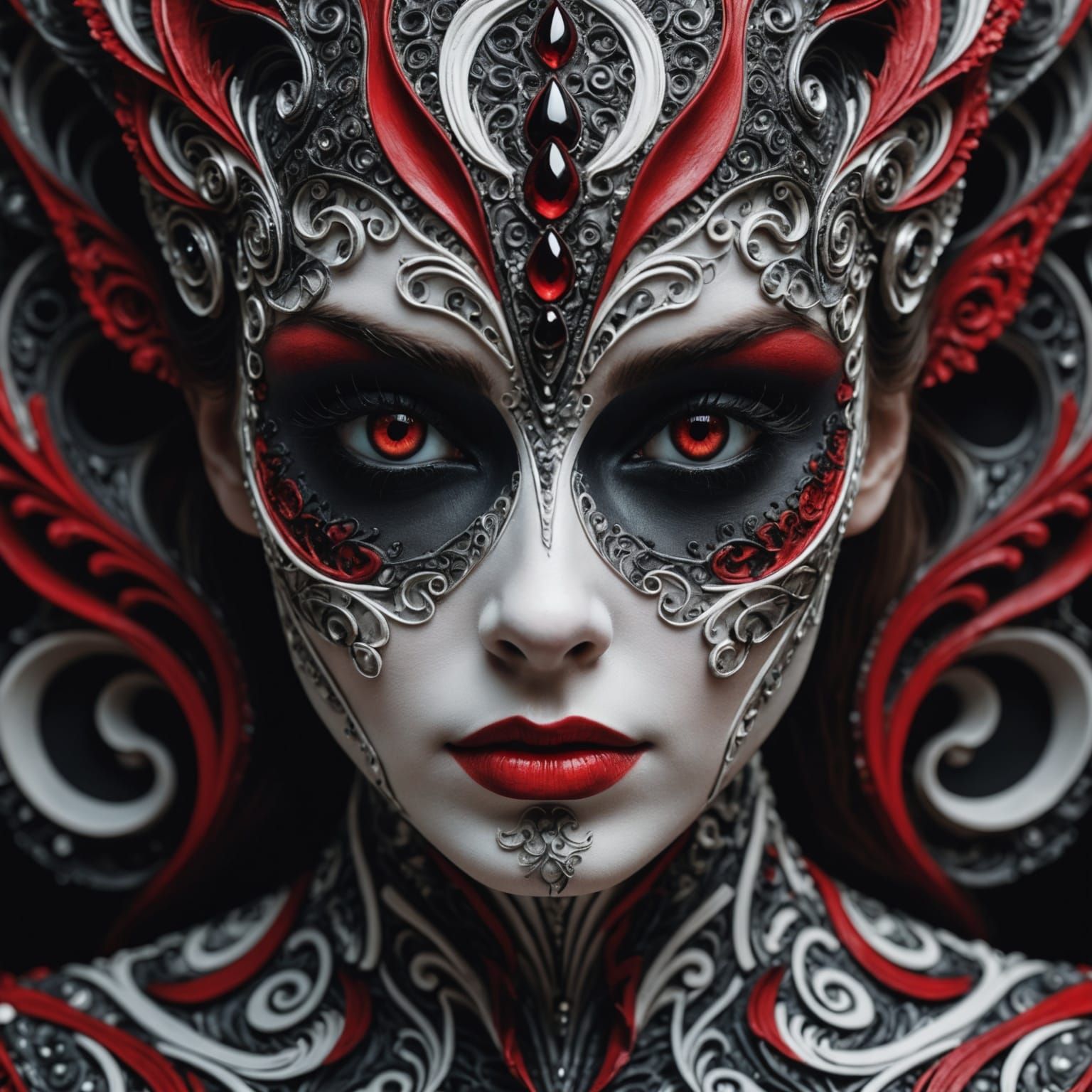 Woman with Abstract Body Art in Rococo Style