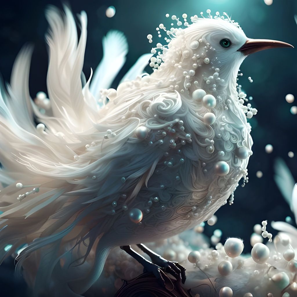 Stunning Pearlescent White Peacock in Dark Fantasy Style