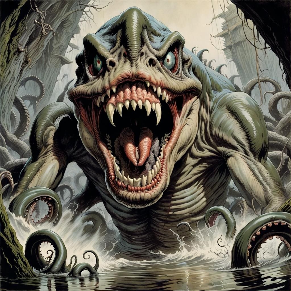 Angry Monsters in Bernie Wrightson Style Drawing