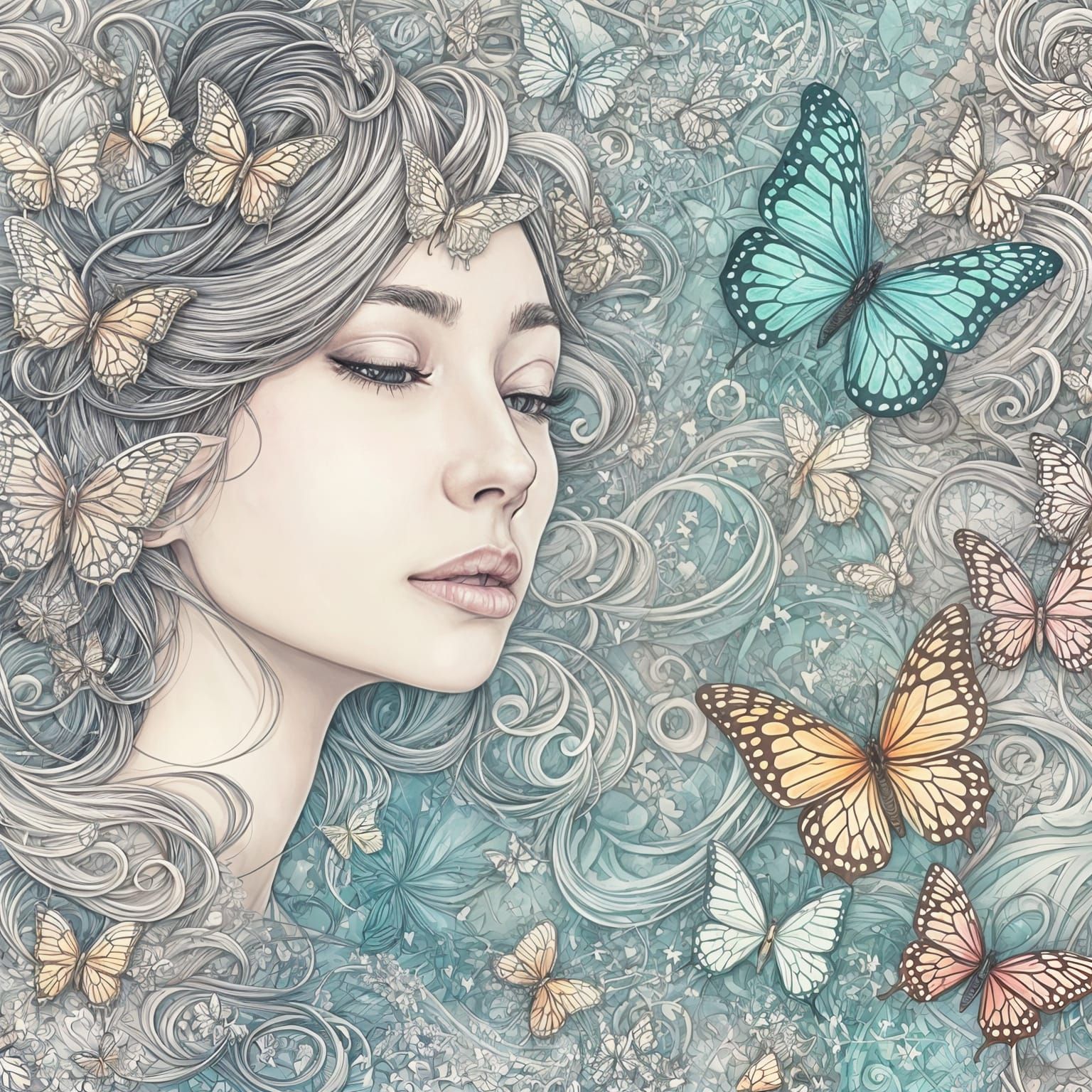 Dreamy Silhouette of a Woman with Butterflies