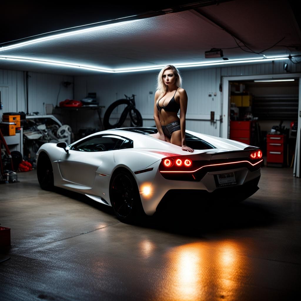 Supercar in Stormy Garage with LED Lights