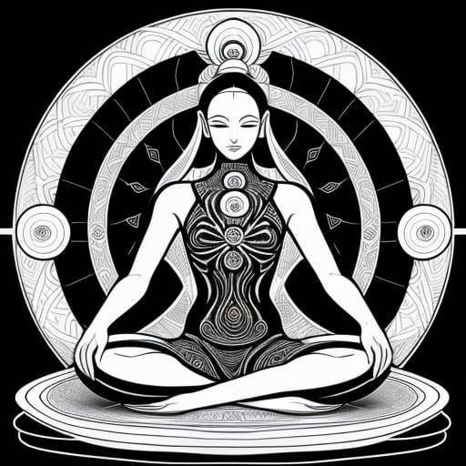 Yoga Pose Line Drawing with Chakra Discs