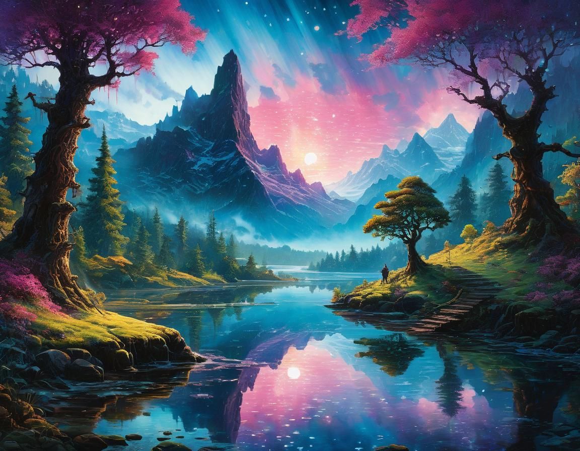 Pixelated Fantasy Art in Watercolor Style