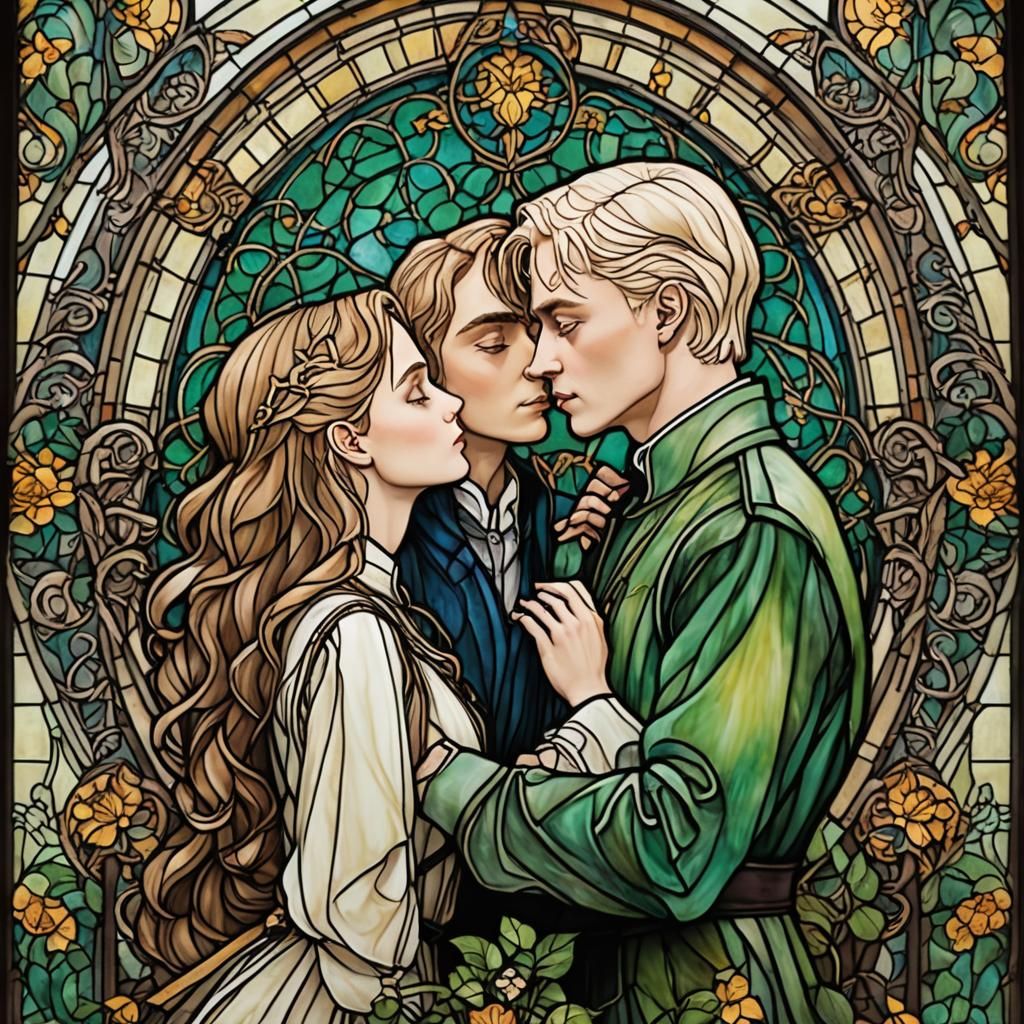 Draco and Hermione Kiss in Art Nouveau Style