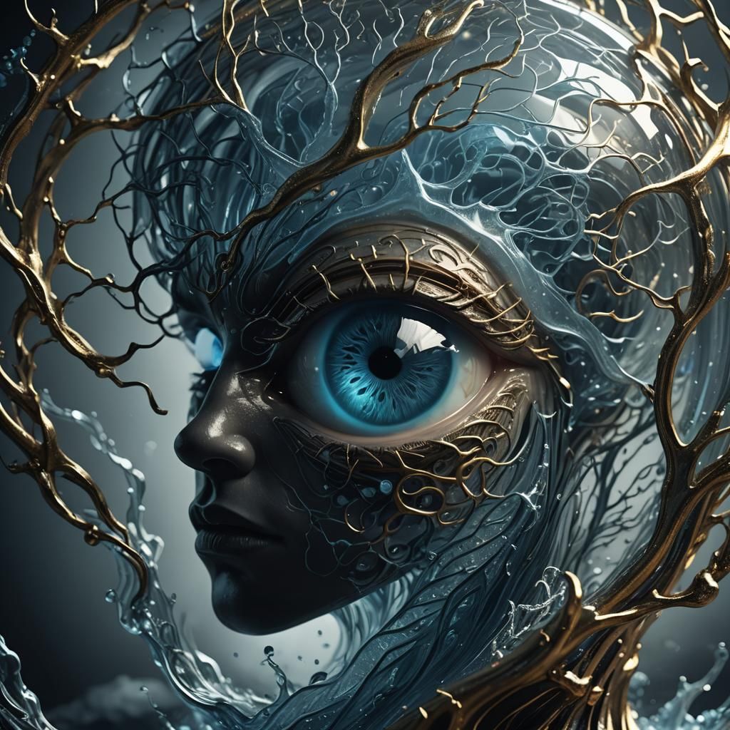 Glass 'A' Sculpture with Bioluminescent Veins