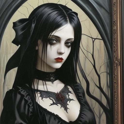 Detailed Gothic Woman in Expressionist Painting