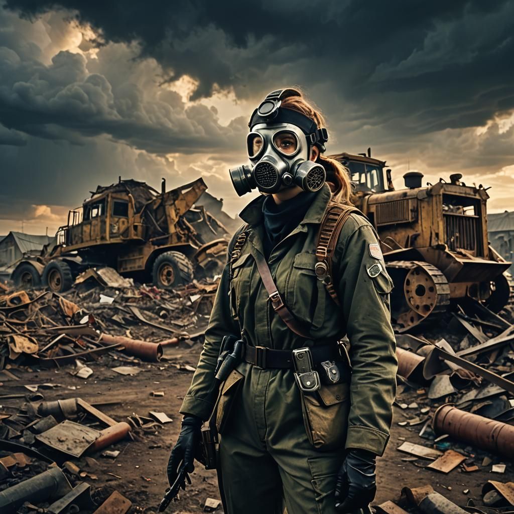 Dieselpunk Soldier Stands Guard in Wasteland