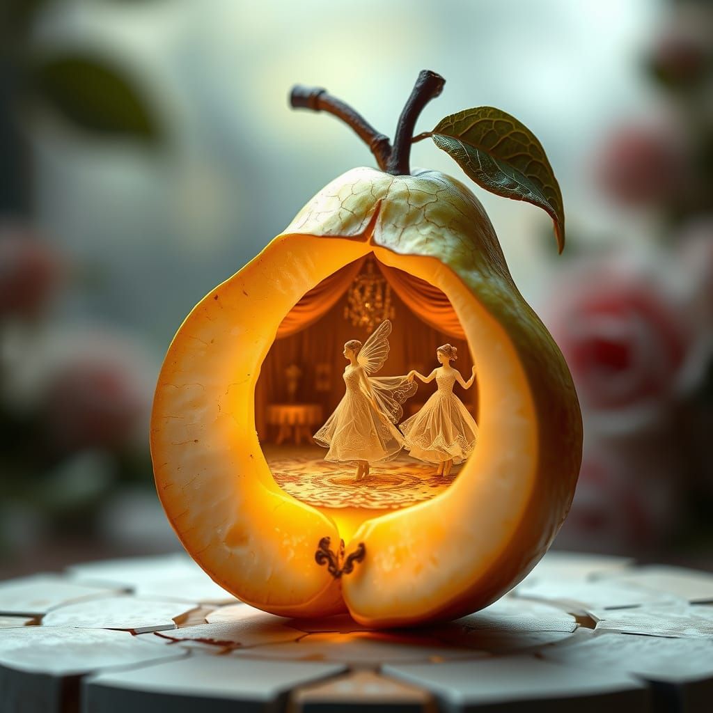 Miniature Ballroom Inside Pear as Digital Art