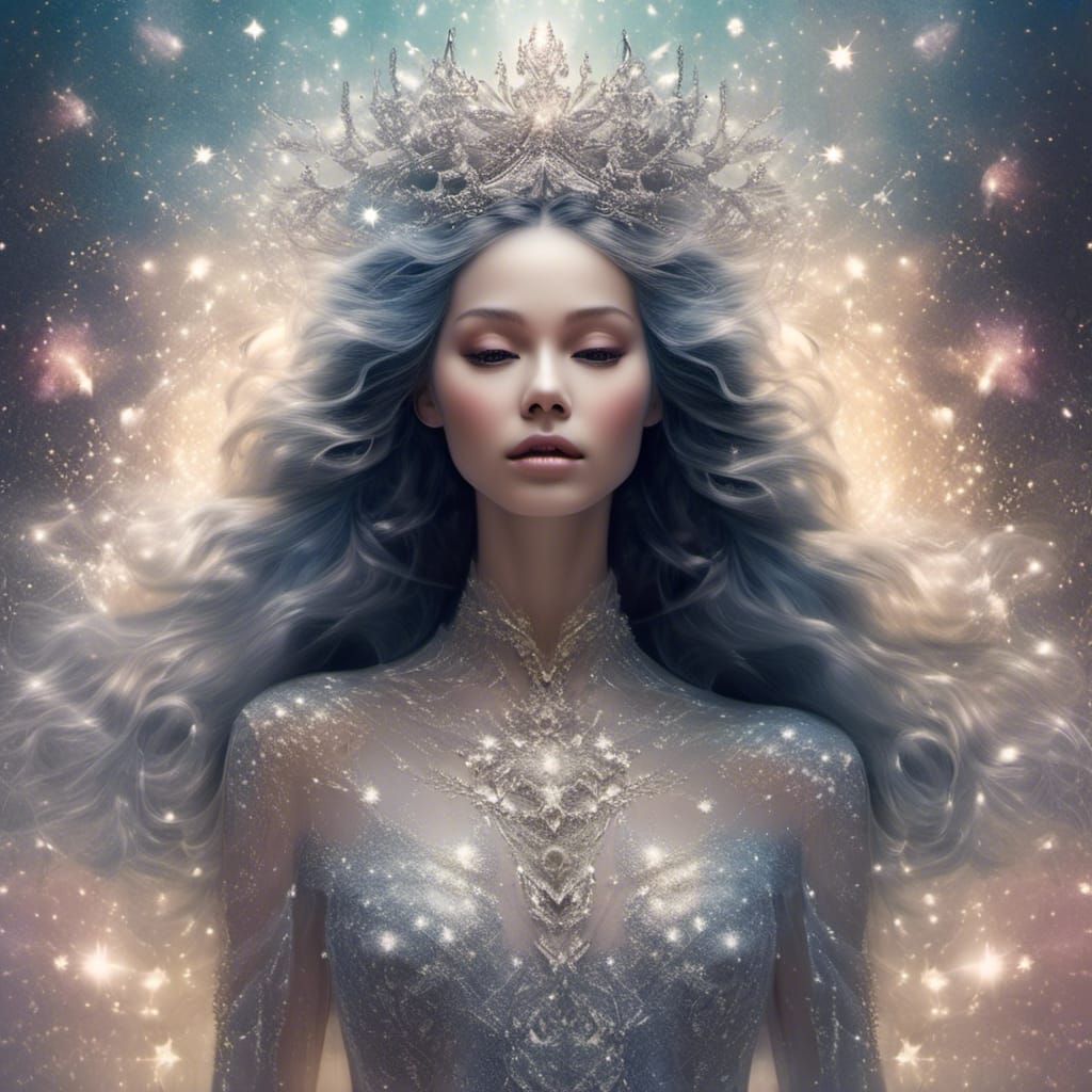 Ethereal Glass Princess with Galaxy Dust and Stars