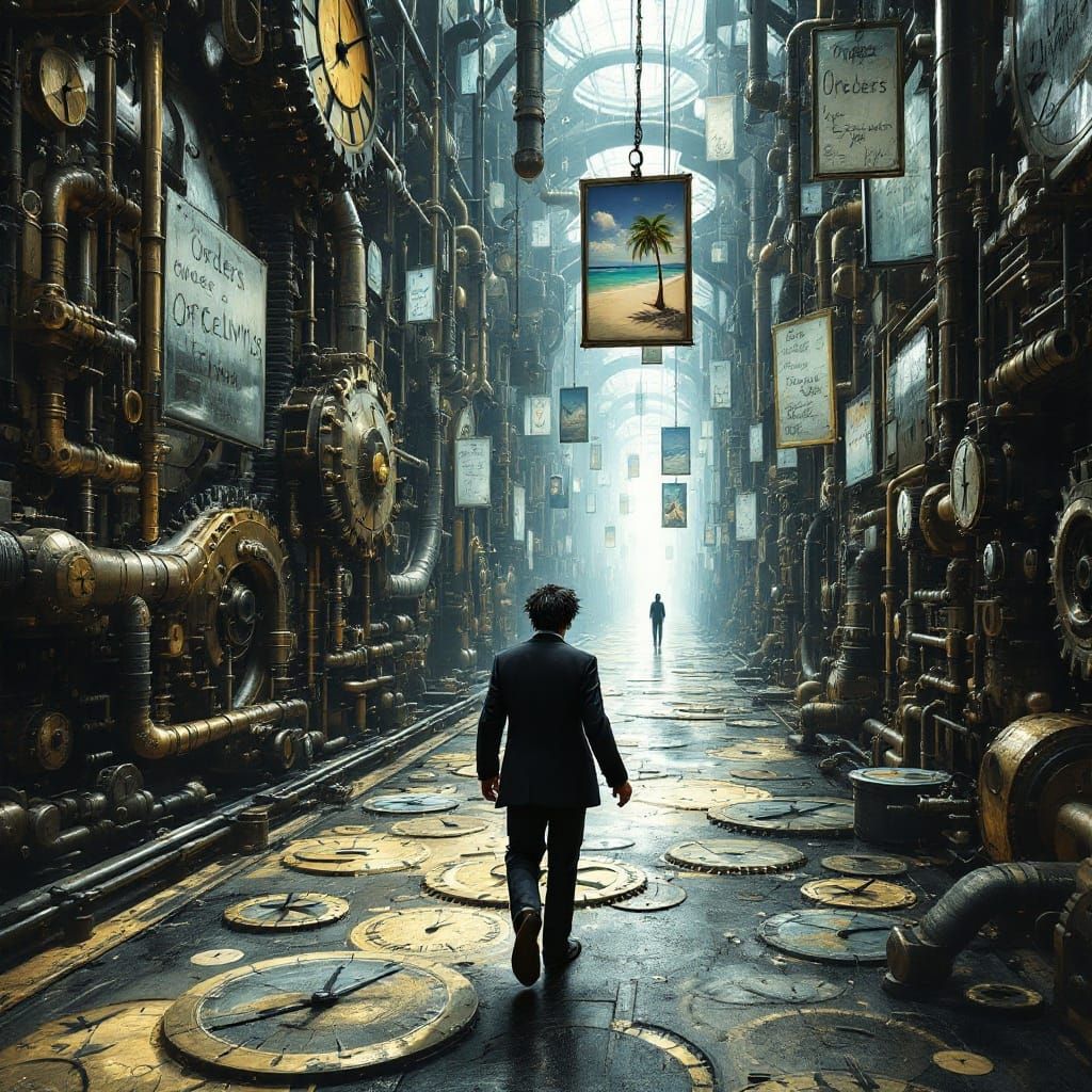 German Expressionist Painting of a Young Man in a Futuristic...