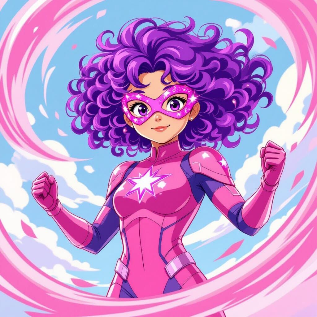 Pink Wind Superhero Girl in Anime Style