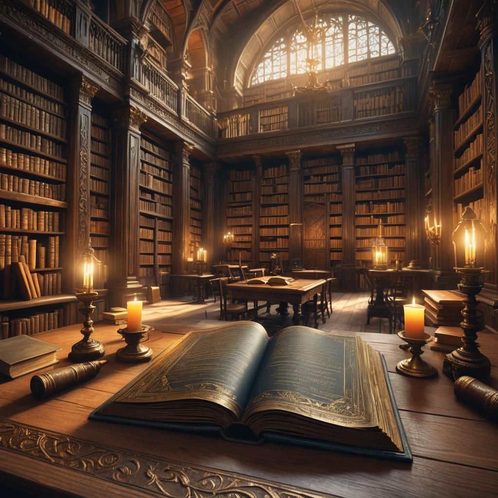 Lonely Book in Ancient Library: Matte Painting