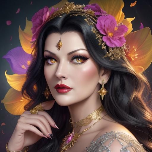 Rainbow Flower Portrait in Detailed Digital Art