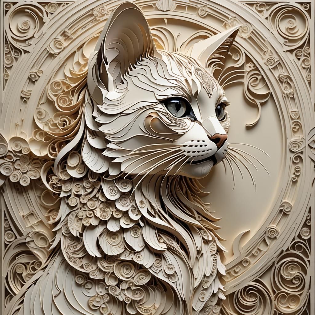 Art Deco Cat Profile in Alphonse Mucha Style