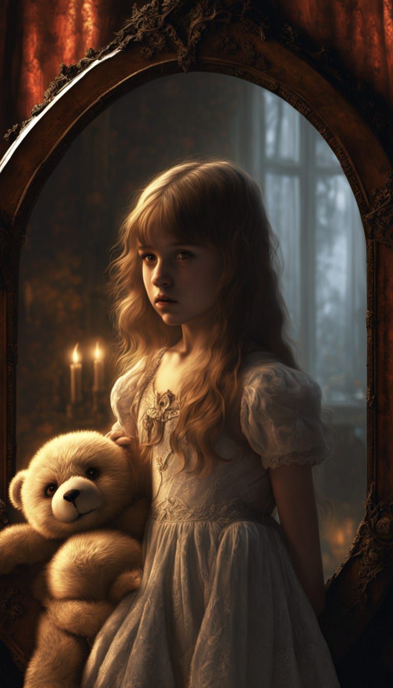 Girl Hugs Teddy Bear, Sees Horror in Antique Mirror