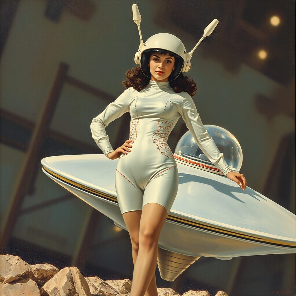 Retro Sci-Fi Brunette in Spacesuit Illustration