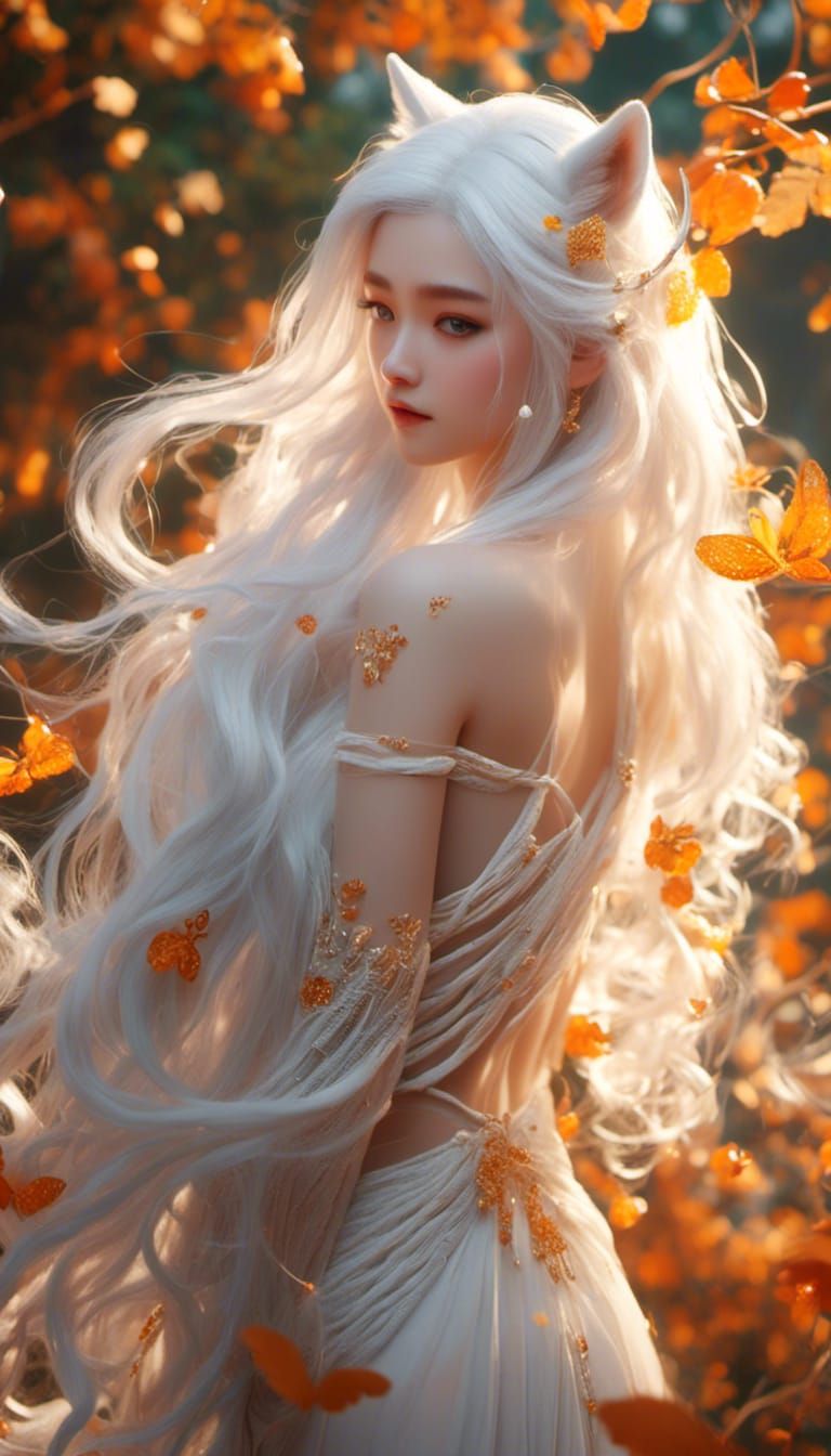 Anime Wolf Girl with Cascading Hair