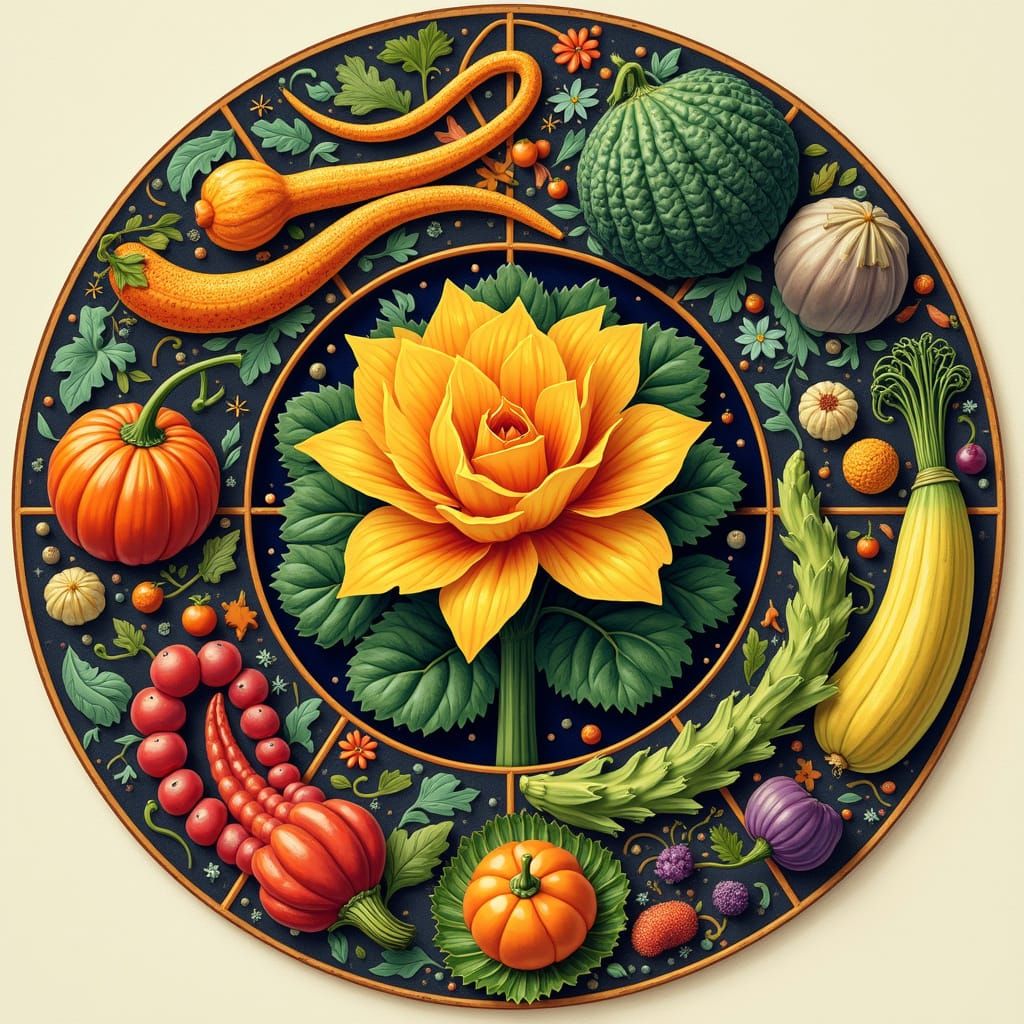 Vegetable Zodiac in Art Nouveau Style