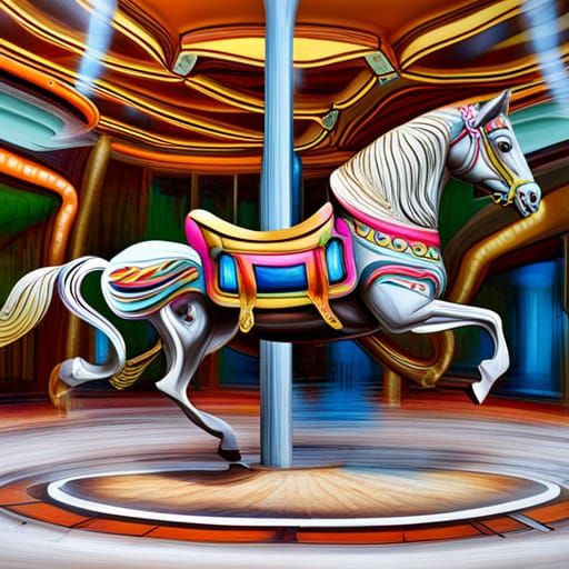 Colorful Ornate Horse Carousel in Graffiti Art Style