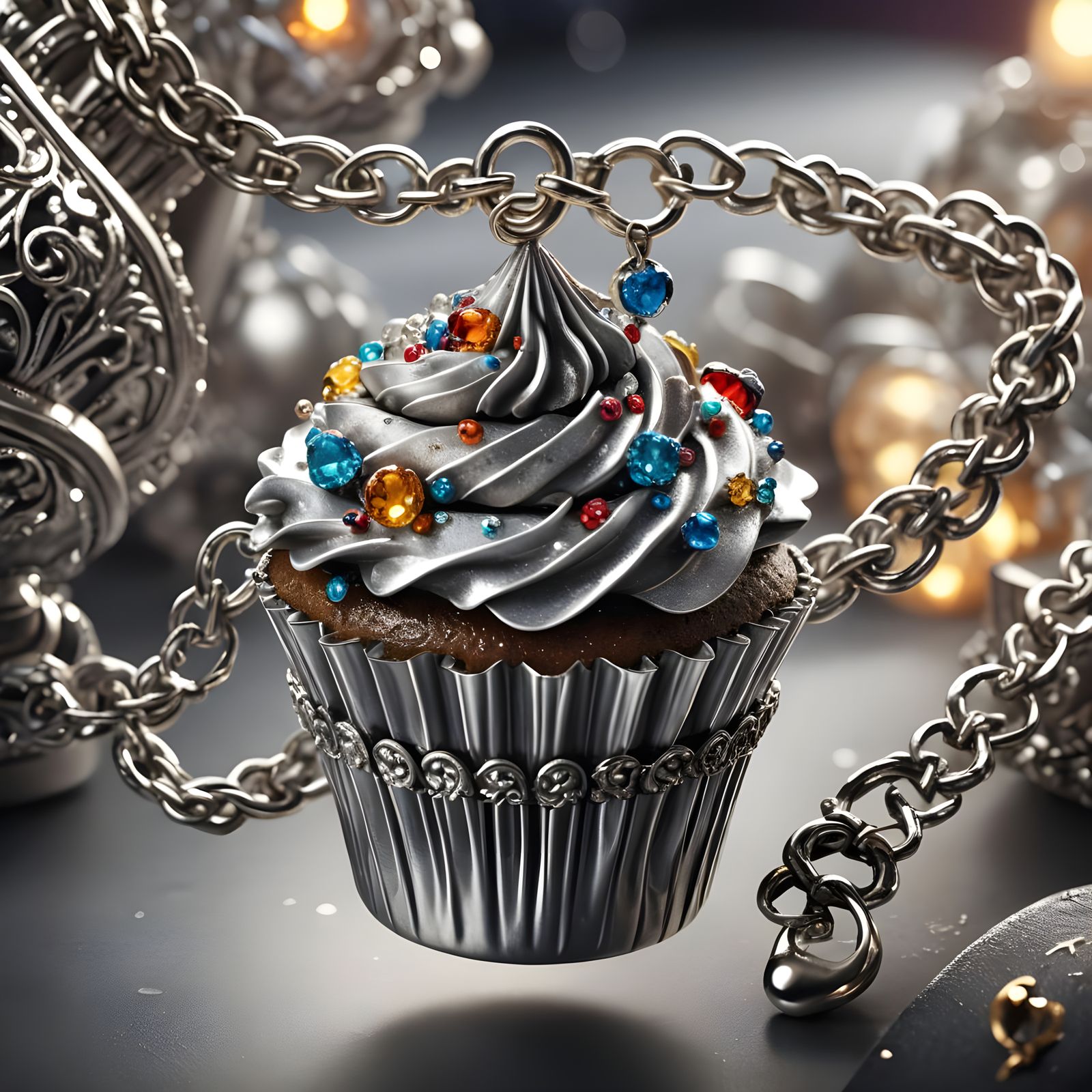 Silver Cupcake Charm Bracelet in Detailed Matte Painting